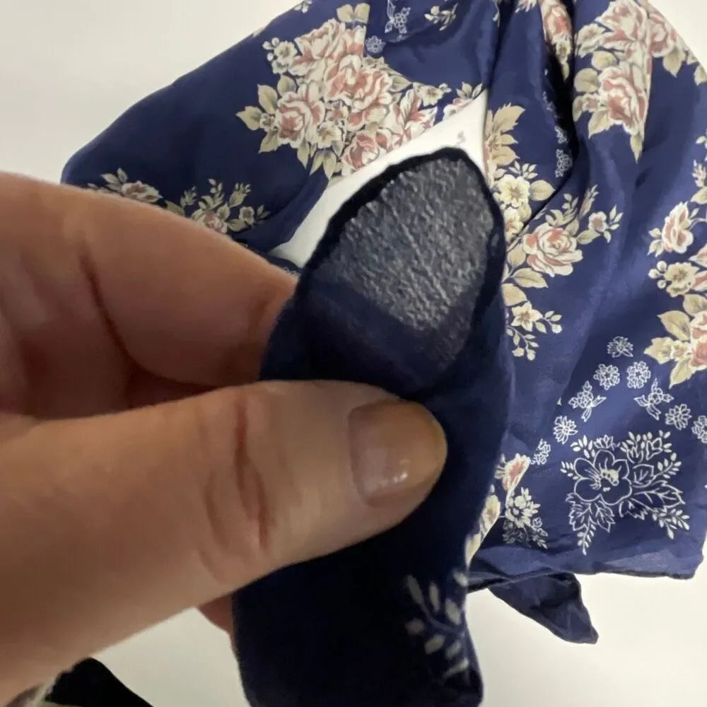 Access 100% silk dark blue floral scarf 32” x 33” hand rolled